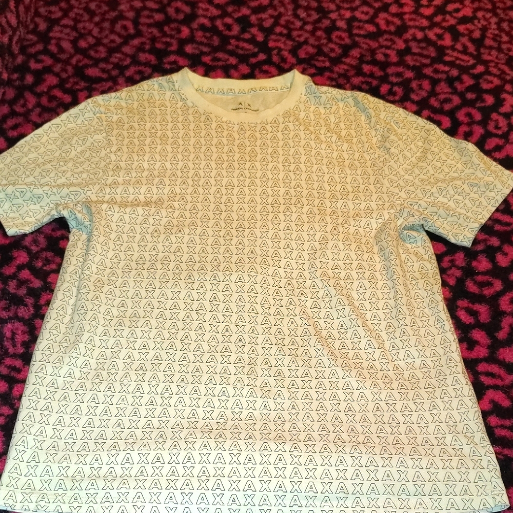 Armani Exchange Cream Short-Sleeve Logo Pattern Tee